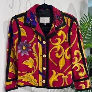 Vintage Versus by Versace Red & Gold Baroque Print Classic Jacket